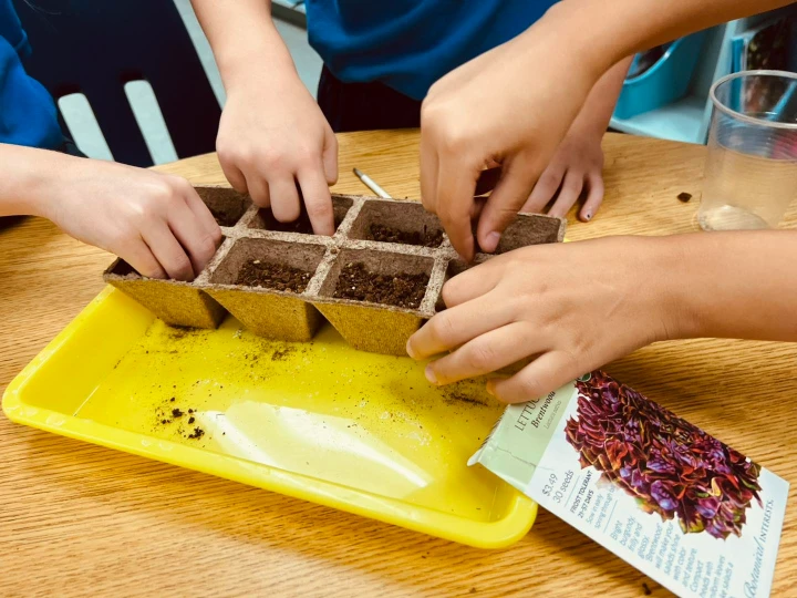kids planting seeds in club activity