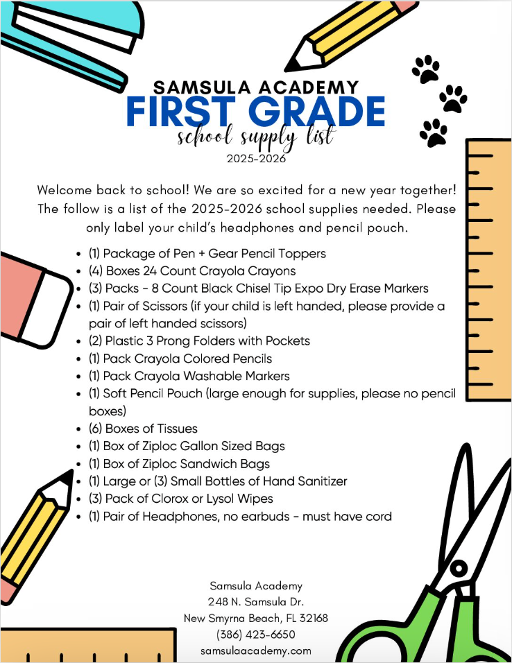 first grade supply list