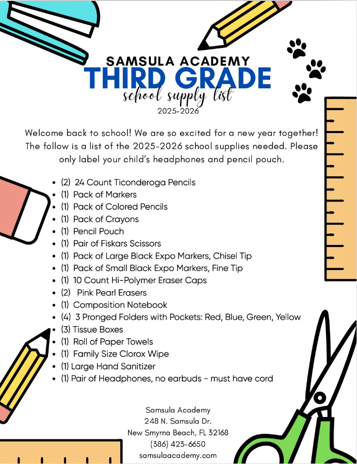 third grade supply list