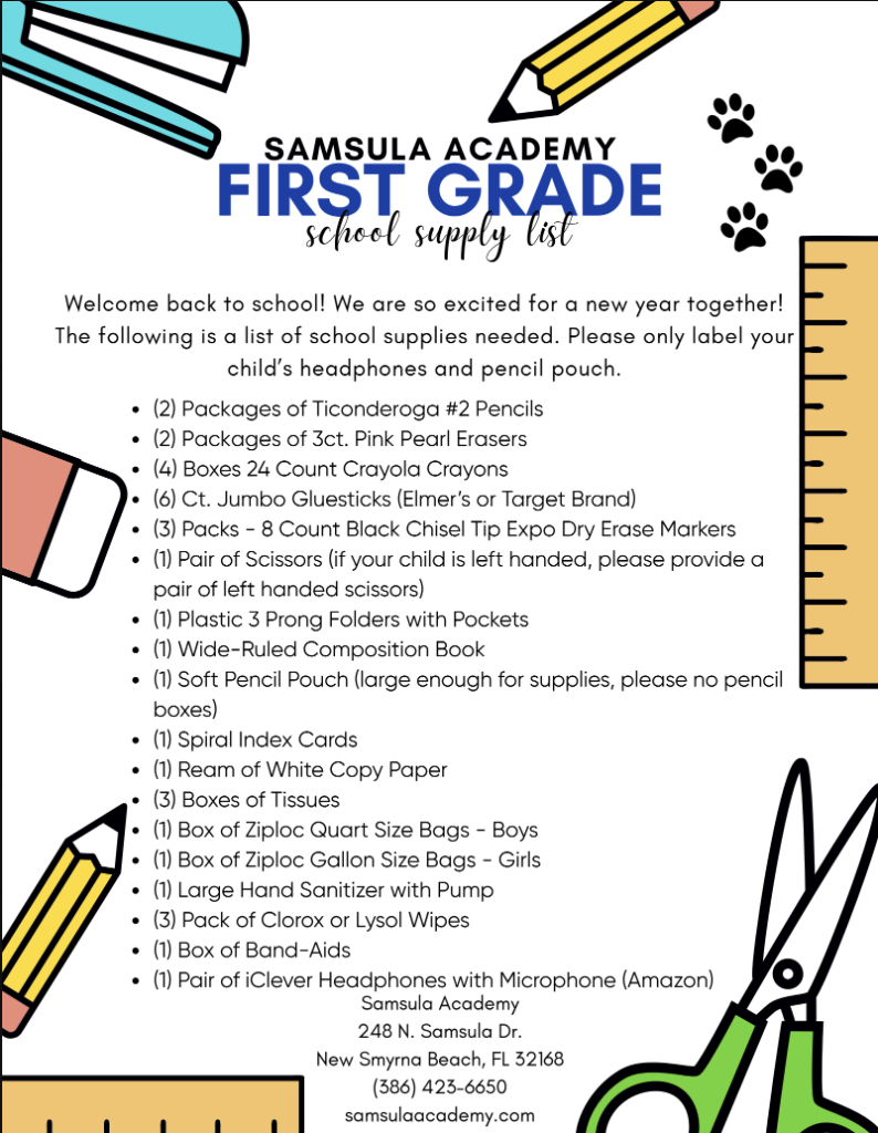 2026 Supply List - 1st Grade