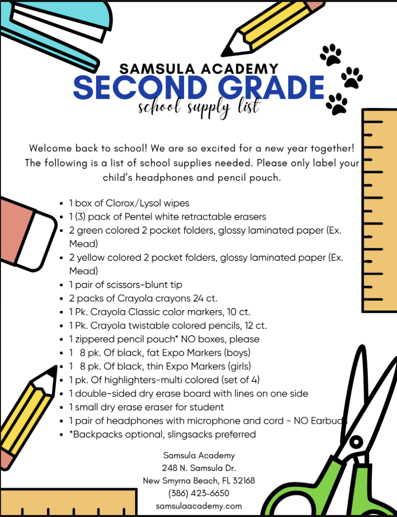 2026 Supply List - 2nd Grade