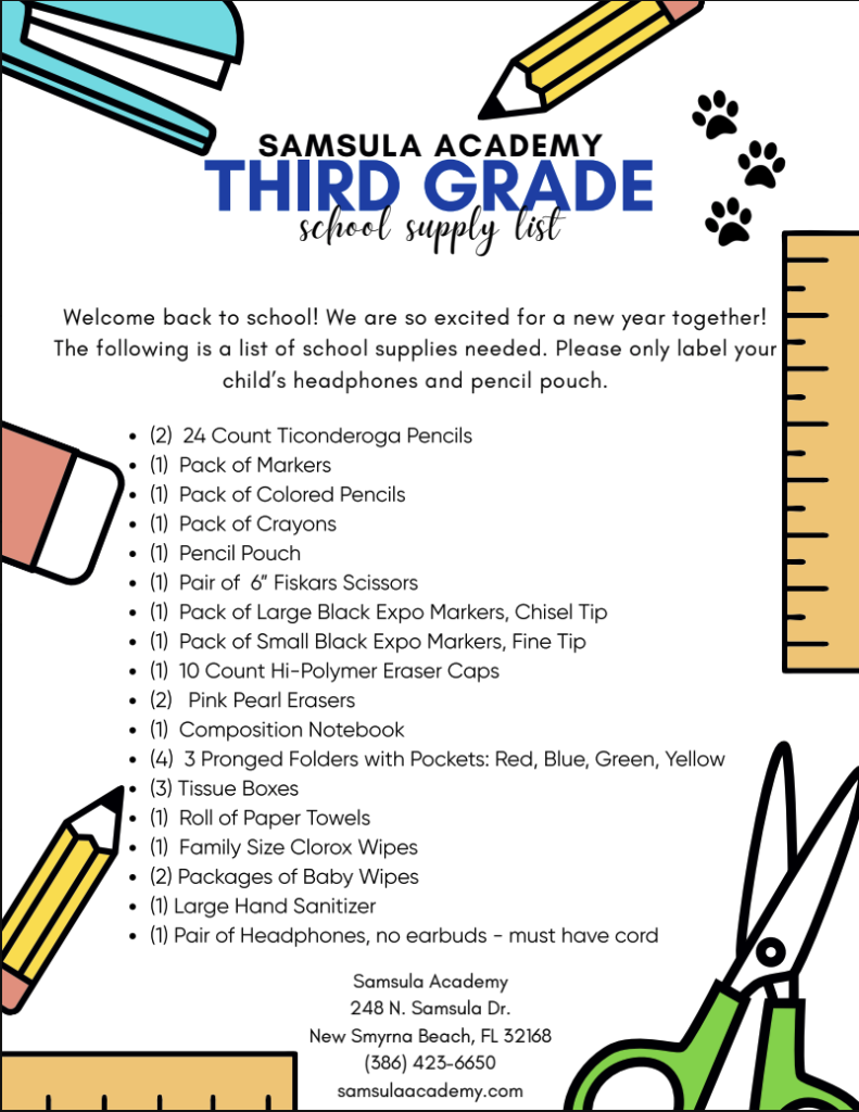 2026 Supply List - 3rd Grade