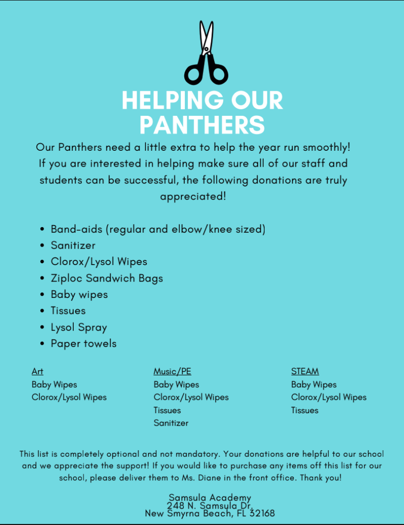 2026 Supply List - Helping our Panthers