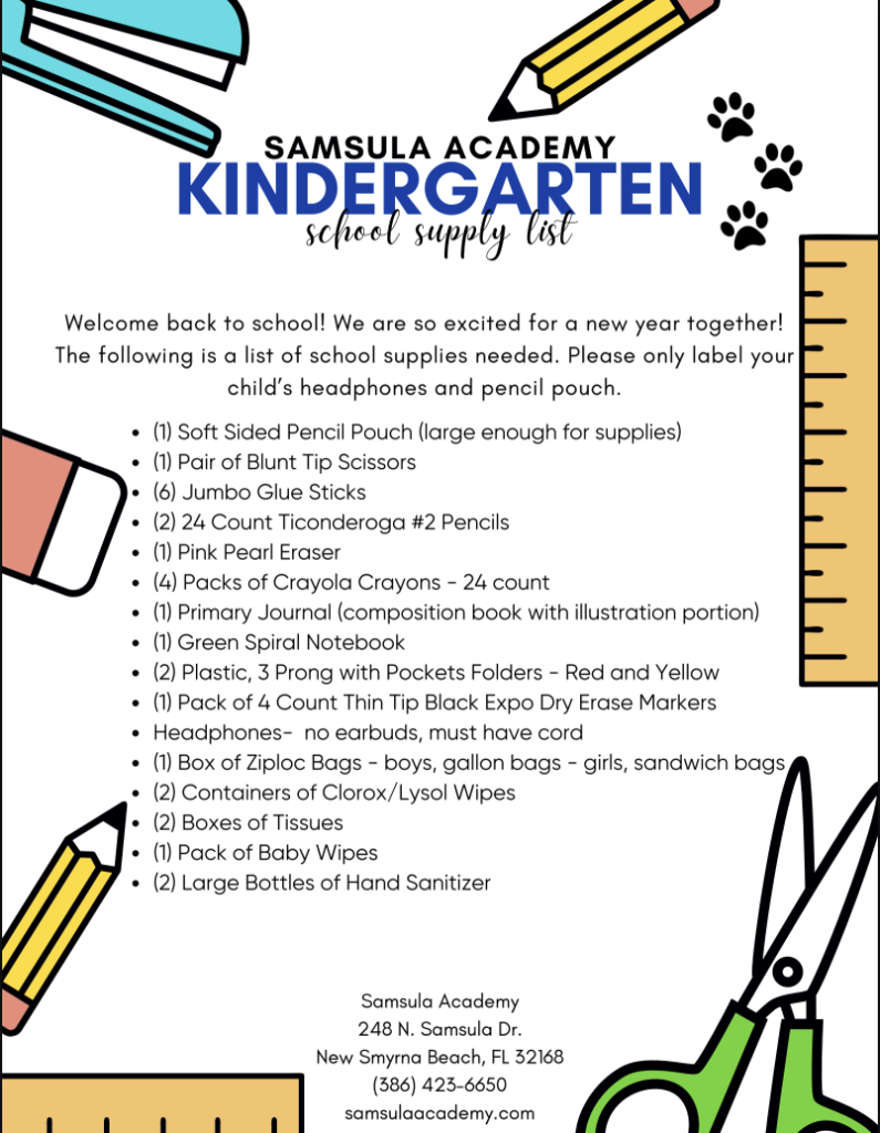 2026 Supply List - Kindergarten